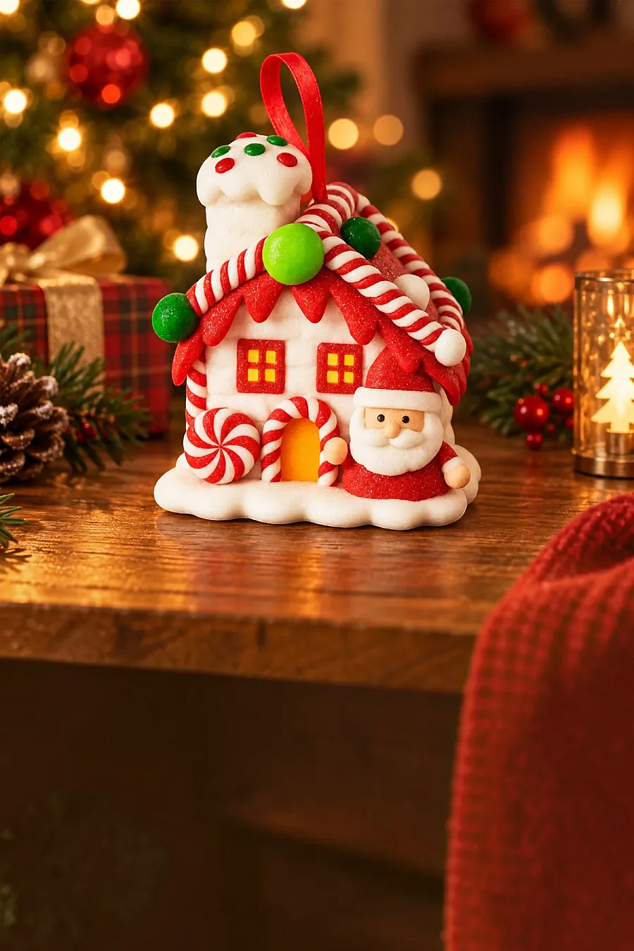 Işıklı Yılbaşı Süsü Dekor Noel Baba Figürlü Şeker Ev - 4