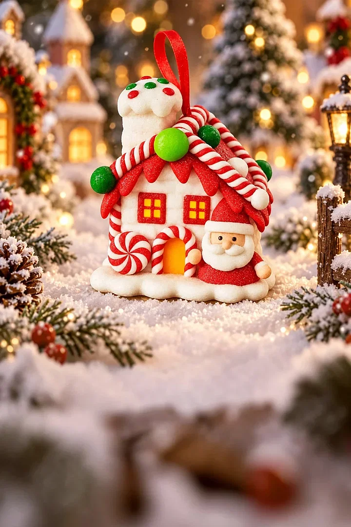 Işıklı Yılbaşı Süsü Dekor Noel Baba Figürlü Şeker Ev - 3
