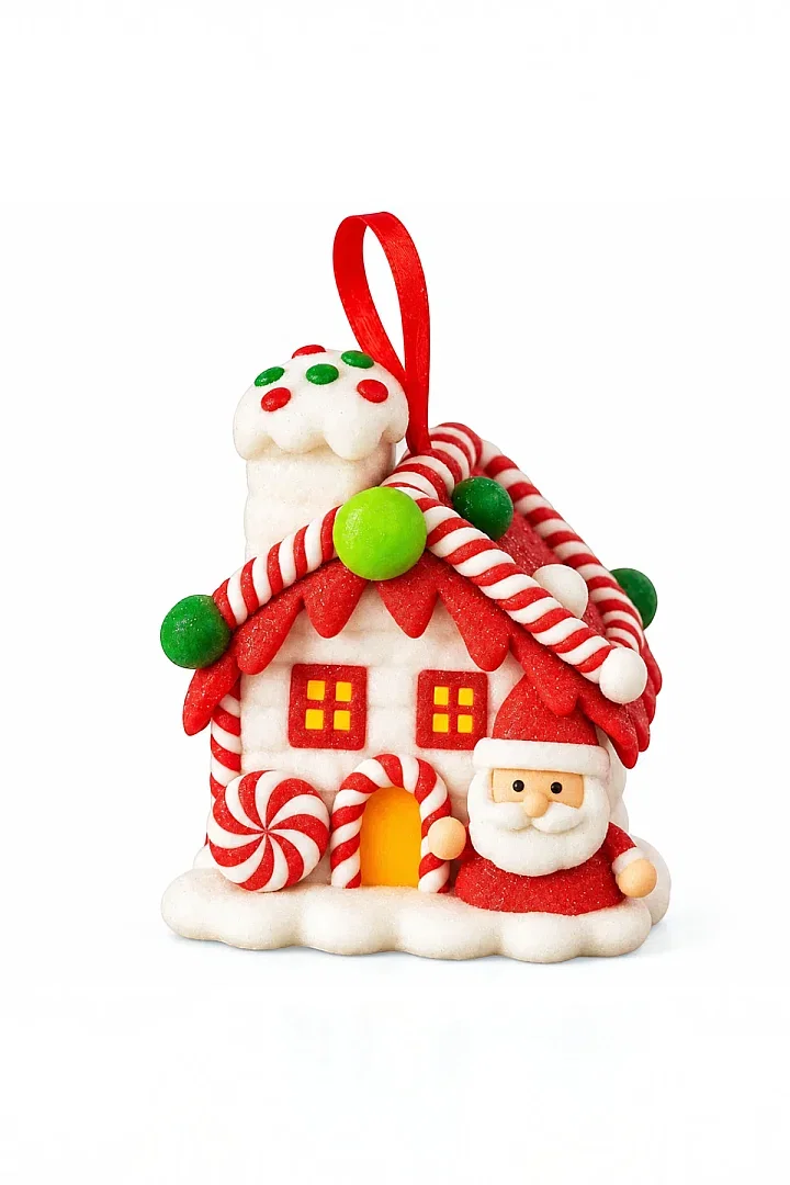 Işıklı Yılbaşı Süsü Dekor Noel Baba Figürlü Şeker Ev - 8
