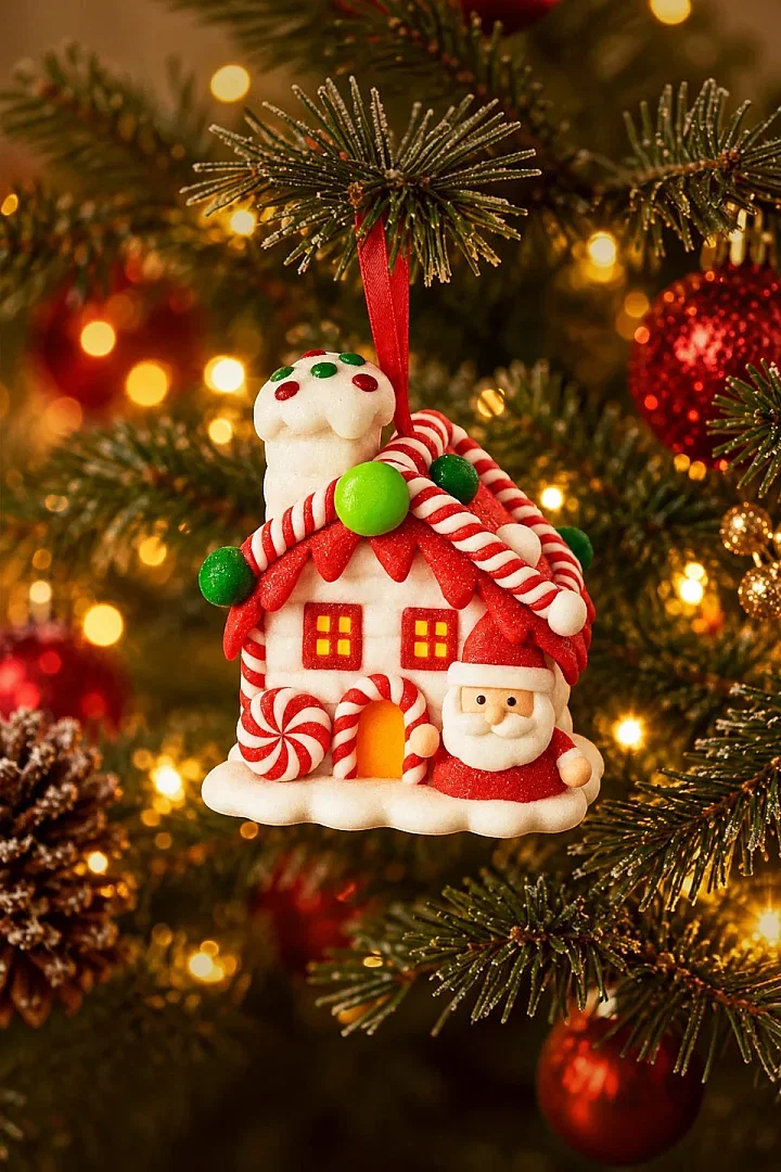 Işıklı Yılbaşı Süsü Dekor Noel Baba Figürlü Şeker Ev - 1