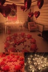 Beysüs Kalp Mum Love Ve Kalp Balon Gül Yaprağı, Tealight Mum Süsleme Sevgililer Günü Evlilik Teklifi - 1