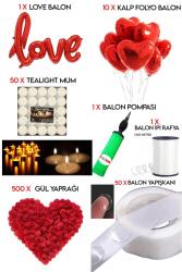 Beysüs Kalp Mum Love Ve Kalp Balon Gül Yaprağı, Tealight Mum Süsleme Sevgililer Günü Evlilik Teklifi - 2