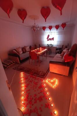 Beysüs Kalp Mum Love Ve Kalp Balon Gül Yaprağı, Tealight Mum Süsleme Sevgililer Günü Evlilik Teklifi - 3