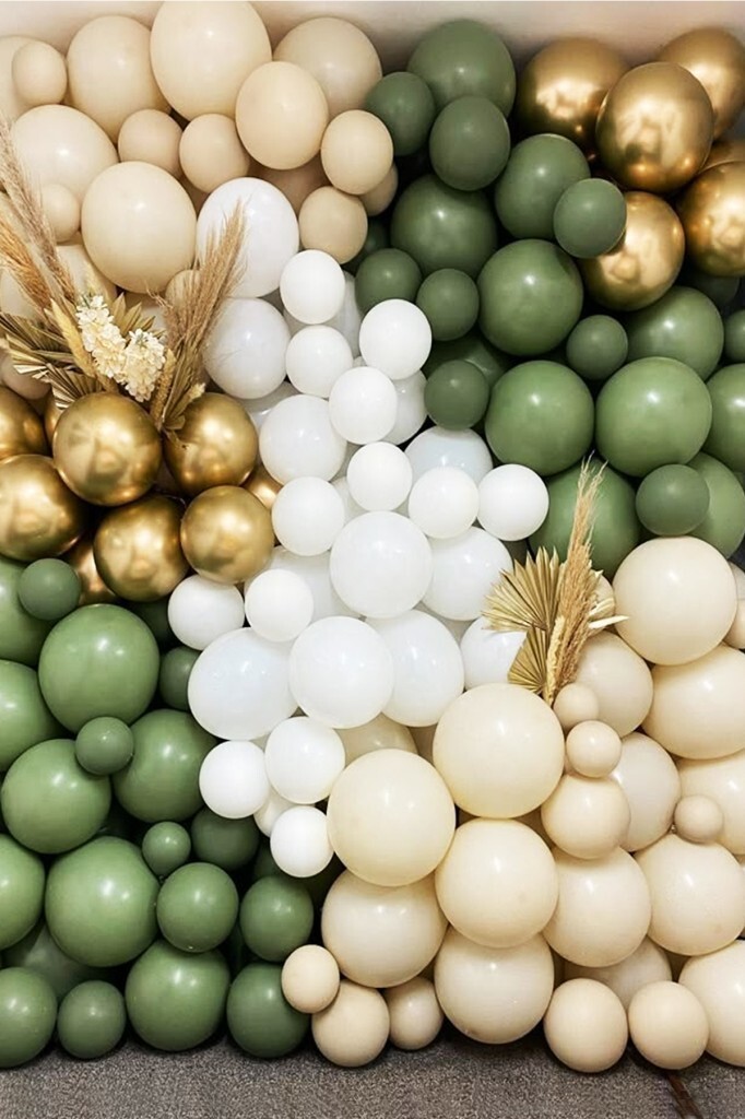 Beysüs Krem Okaliptüs Beyaz Gold Krom 60 Adet Balon Zincir ve Pompa Seti - 1