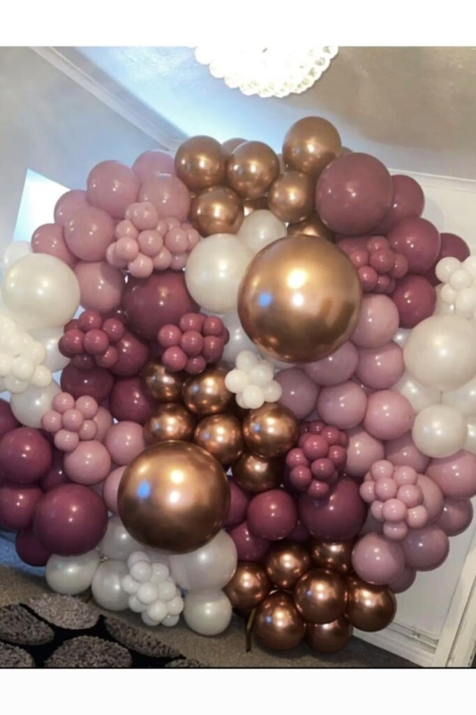 Beysüs Krom Bronz Yaban Çileği Toz Pembe Ve Beyaz Balon 60 Adet Zincir ve Pompa - 1