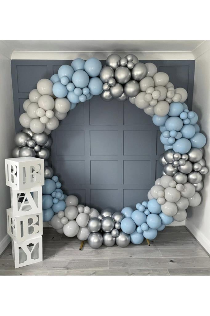 Beysüs Krom Gümüş Pastel Duman Fırtına Mavisi Balon Zinciri 100 Adet - 1