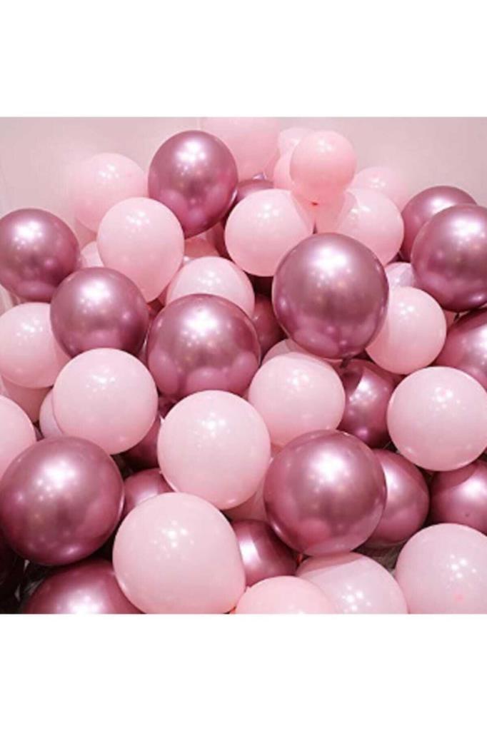 Beysüs Krom Pembe Ve Mat (pastel) Pembe Renk 25 Li Balon - 3