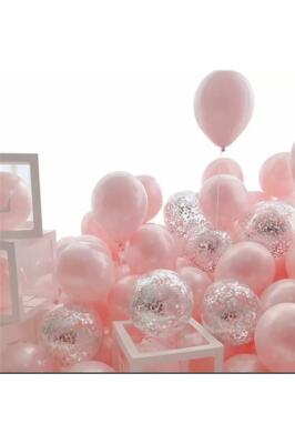Beysüs Macaron Pembe Gümüş Konfetili Şeffaf Balon12 Inç 20 Adet - 1