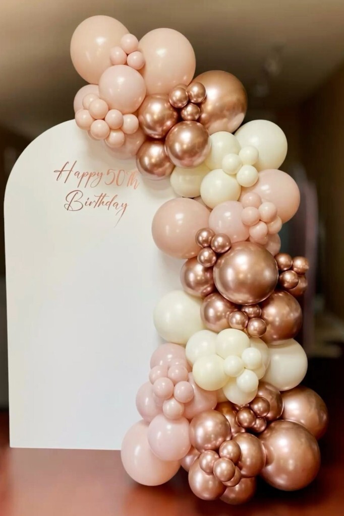 Beysüs Pink Blush Krom Pembe ve Krem 60 Adet Balon Seti Zincir ve Pompa - 1