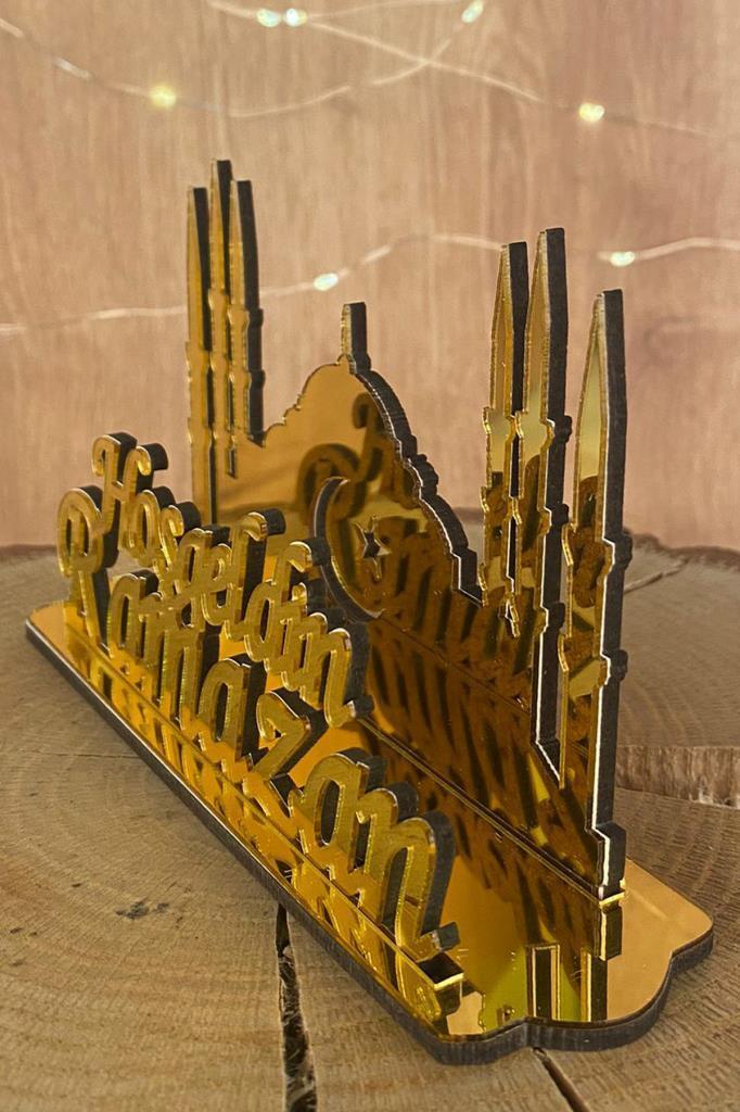 Beysüs Ramazan Ayı Dekoratif Peçetelik Pleksi Gold 10x14 - 3