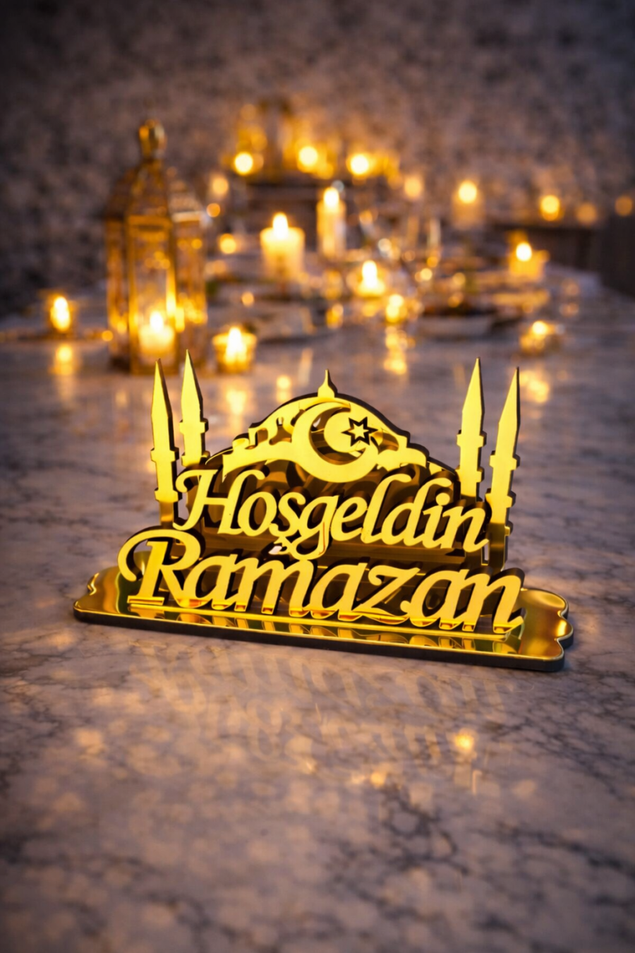Beysüs Ramazan Ayı Dekoratif Peçetelik Pleksi Gold 10x14 - 1