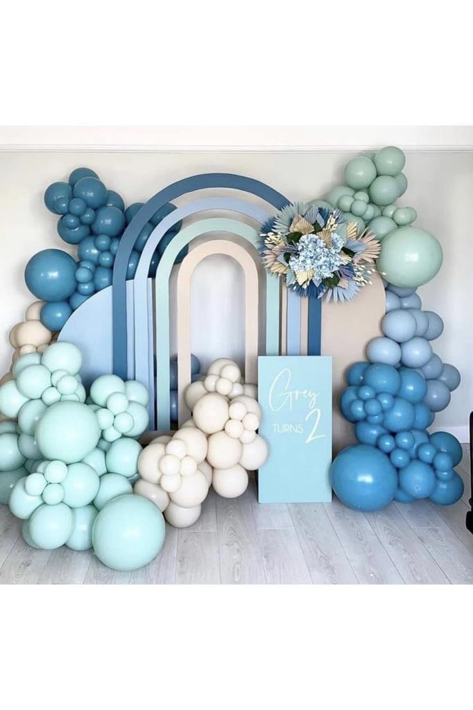 Beysüs Retro Derin Okyanus Yeşili Fırtına Mavisi Balon Zinciri 100 Adet Balon Pompa Zincir Doğum Günü Seti - 1