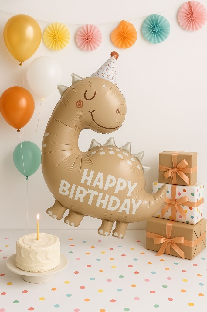 Beysüs Retro Sevimli Dinazor Happy Birthday Yazılı Folyo Balon - 1