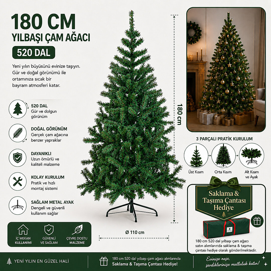 Beysüs Yılbaşı Ağacı 180 Cm 520 Dallı Çam Ağacı - 2