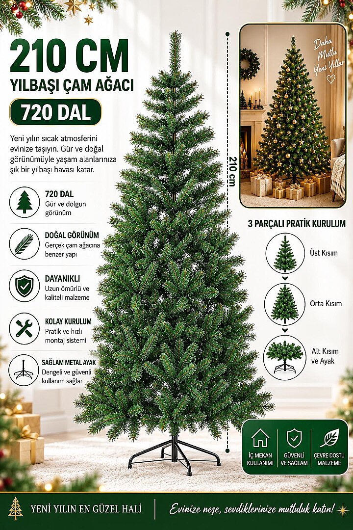 Yılbaşı Ağacı 210 Cm 720 Dallı Çam Ağacı - 4