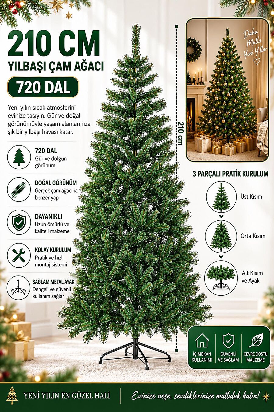 Yılbaşı Ağacı 210 Cm 720 Dallı Çam Ağacı - 4