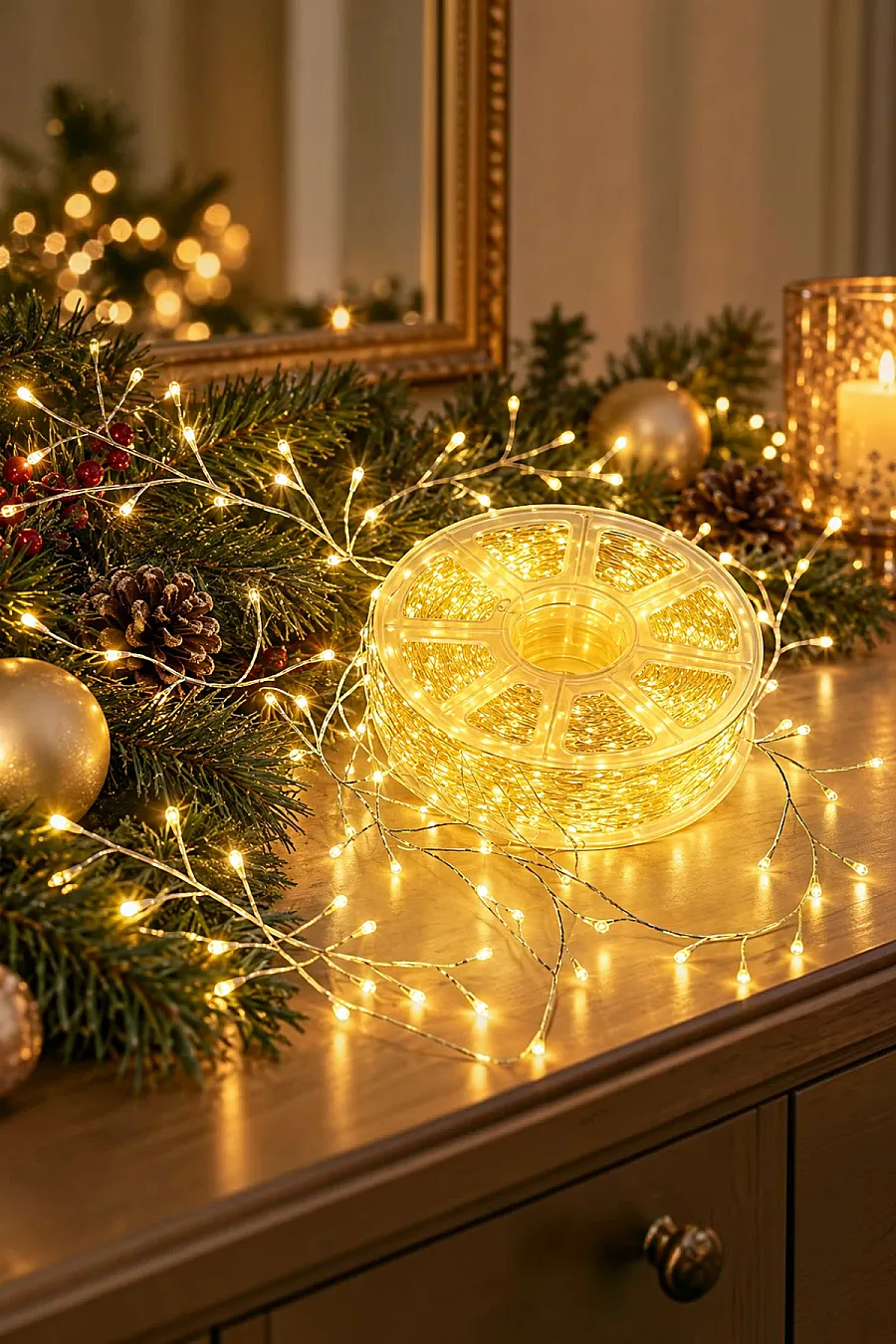 Yılbaşı Ağacı 30 Metre Dallı LED Tel Işık Gün Işığı Kumandalı Fonksiyonlu Peri Led - 3