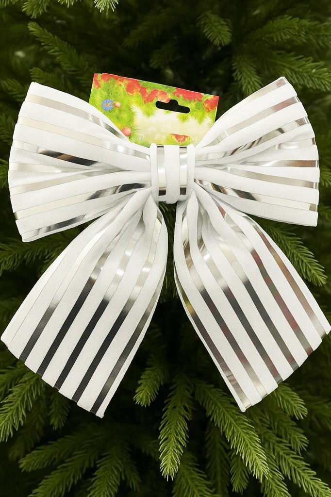 Beysüs Yılbaşı Ağacı Süsü 26 Cm Beyaz Gümüş Çizgili Dekoratif Fiyonk - 3