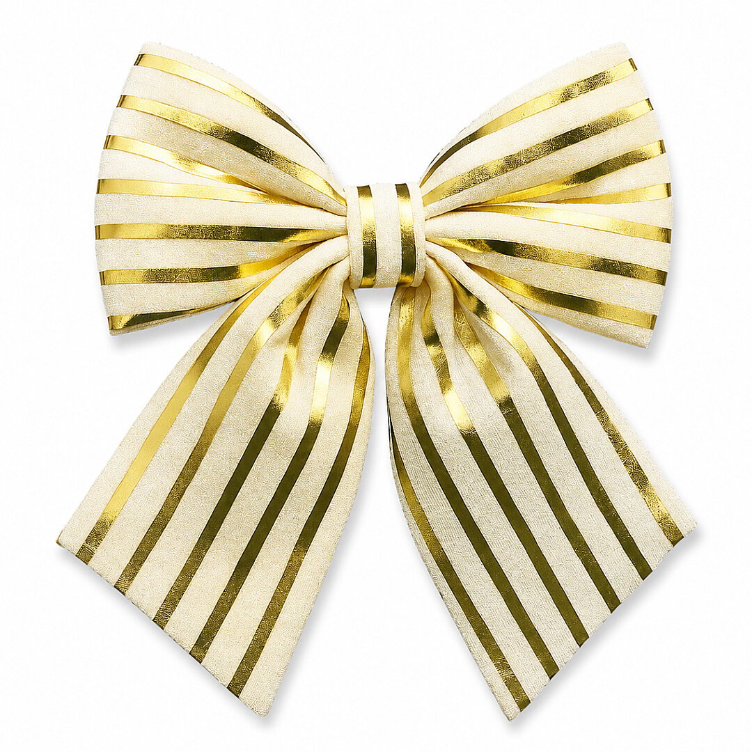 Yılbaşı Ağacı Süsü 26 Cm Krem Gold Çizgili Dekoratif Fiyonk - 2