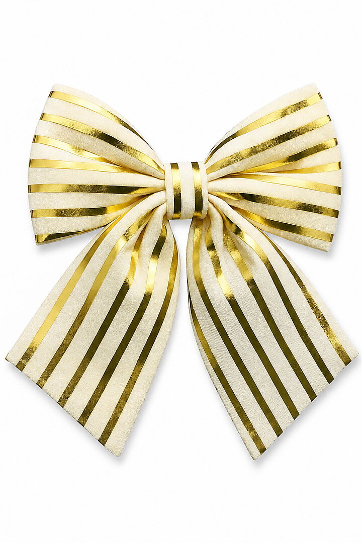 Yılbaşı Ağacı Süsü 26 Cm Krem Gold Çizgili Dekoratif Fiyonk - 2