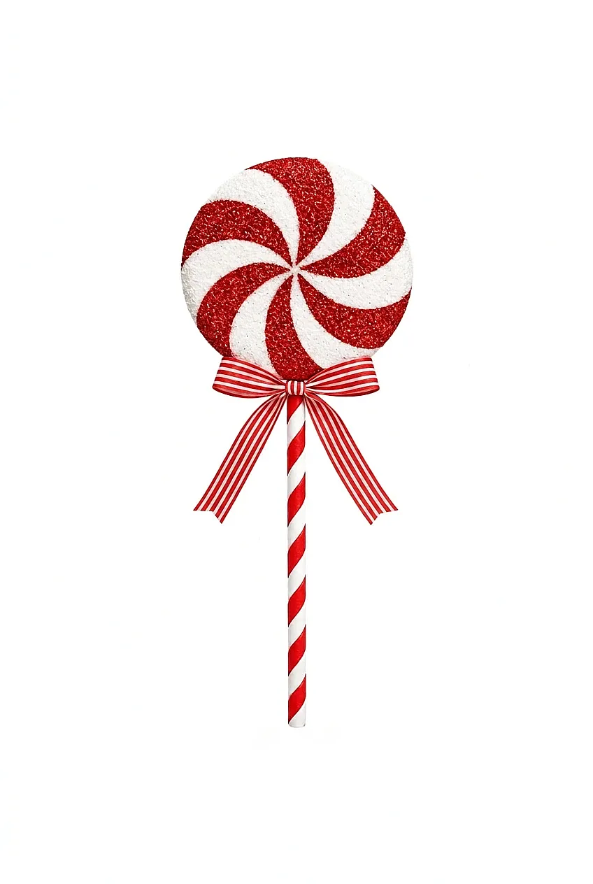Yılbaşı Ağacı Süsü Büyük Kırmızı Beyaz Şeker 46 cm - 4
