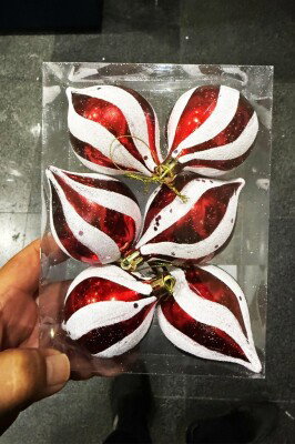 Beysüs Yılbaşı Ağacı Süsü Kırmızı Beyaz Spiral Desenli 6'lı Set - 4