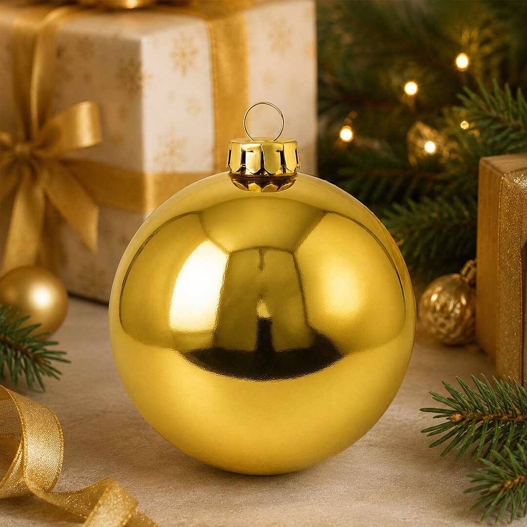 Yılbaşı Ağacı Süsü Parlak Gold Cici Top 20 cm - 3