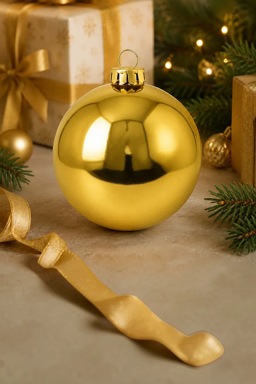 Yılbaşı Ağacı Süsü Parlak Gold Cici Top 20 cm - 4