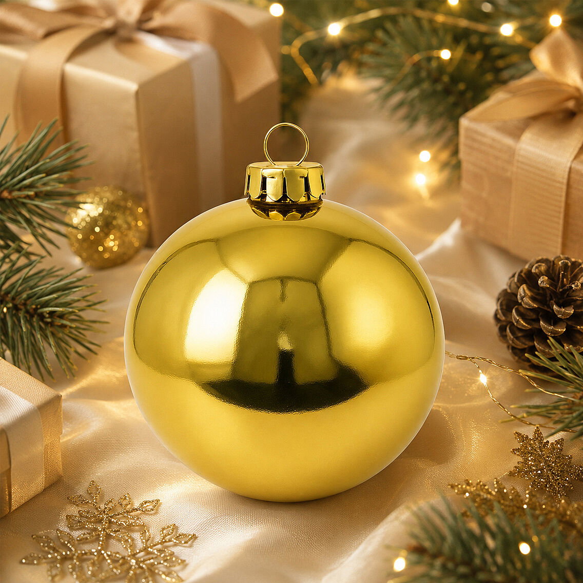 Yılbaşı Ağacı Süsü Parlak Gold Cici Top 25 cm - 4