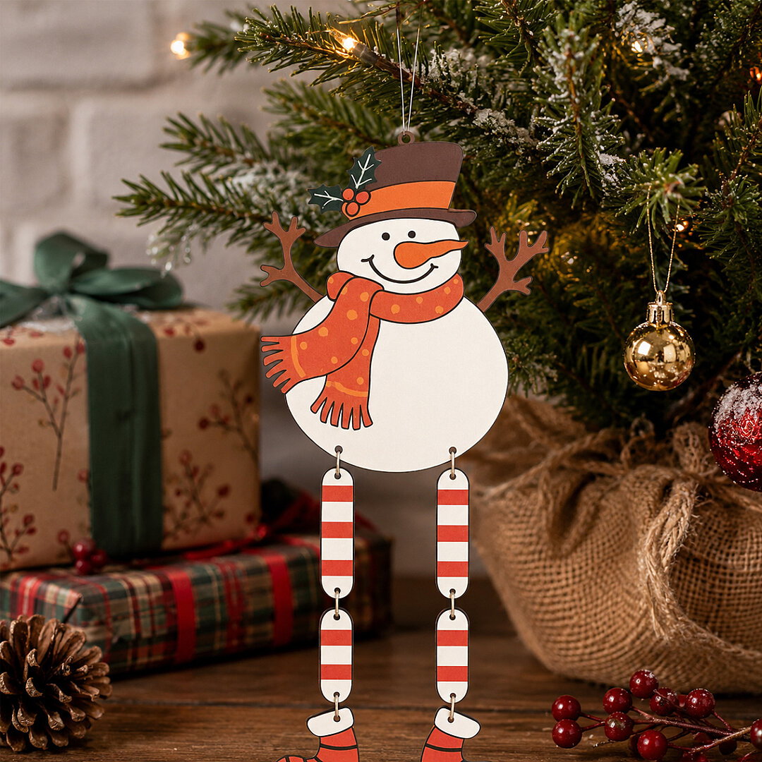 Yılbaşı Ağacı Süsü Sallanan Bacaklı Ahşap Kardan Adam 27 cm - 4