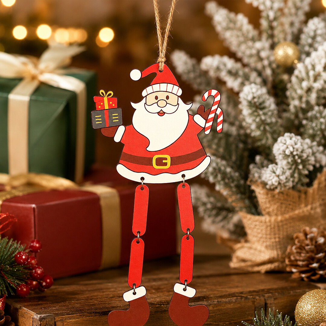 Yılbaşı Ağacı Süsü Sallanan Bacaklı Ahşap NOEL BABA 27 cm - 4