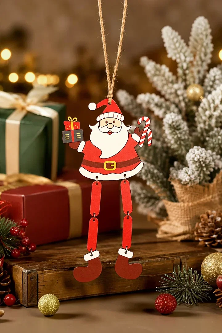 Yılbaşı Ağacı Süsü Sallanan Bacaklı Ahşap NOEL BABA 27 cm - 4