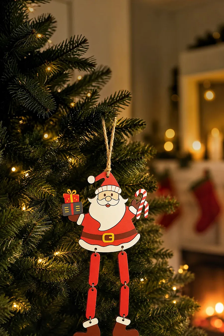 Yılbaşı Ağacı Süsü Sallanan Bacaklı Ahşap NOEL BABA 27 cm - 3
