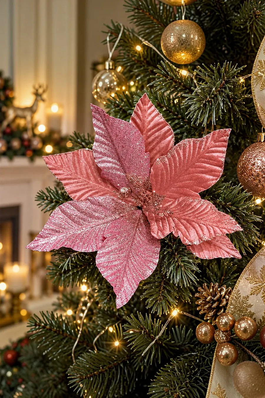 Yılbaşı Çam Ağacı Süsü Ata Çiçeği Rosegold - 6
