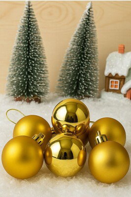 Yılbaşı Çam Ağacı Süsü Cici Top 4 cm 6 lı Gold - 9