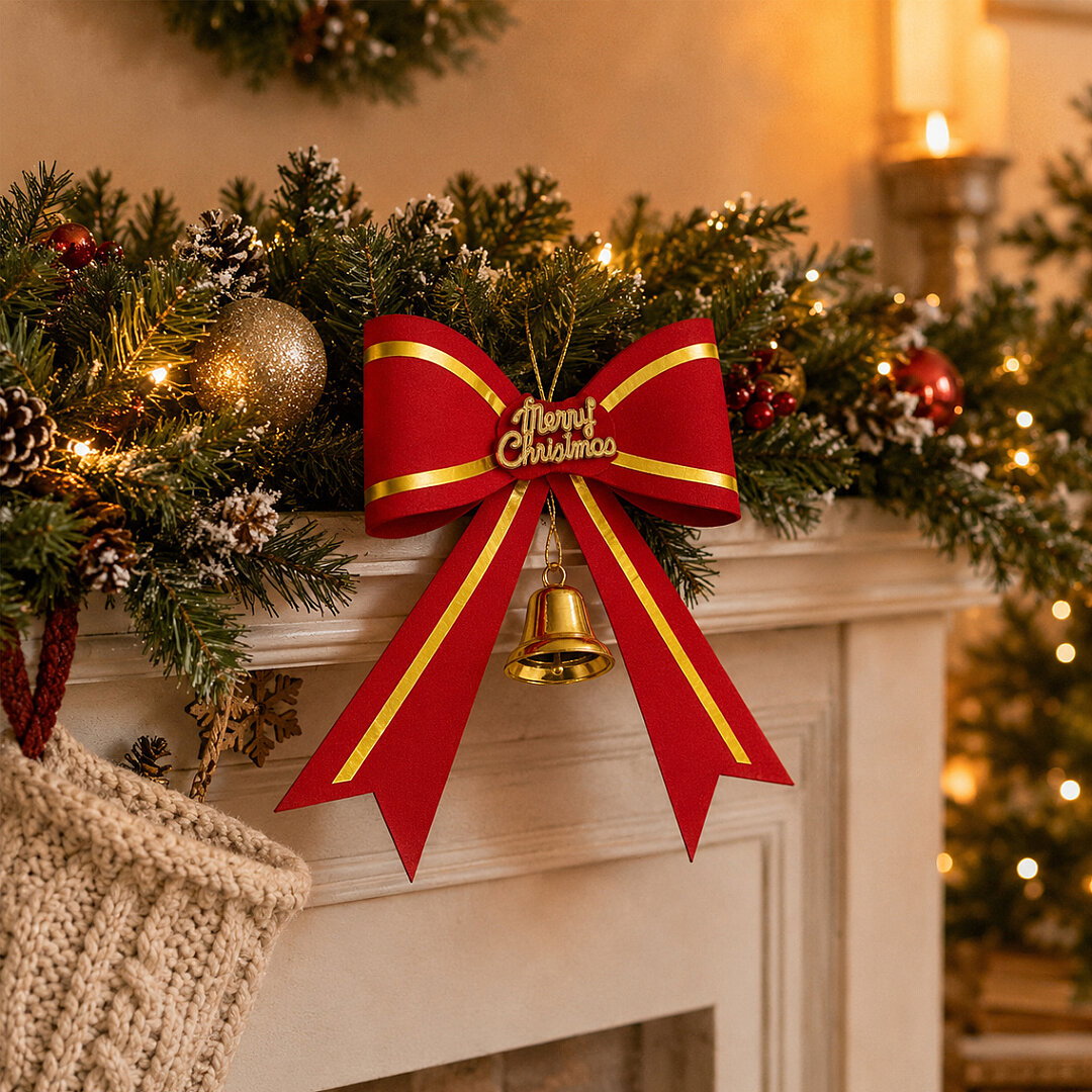 Yılbaşı Çam Ağacı Süsü Fiyonk Kırmızı Merry Christmas - 3