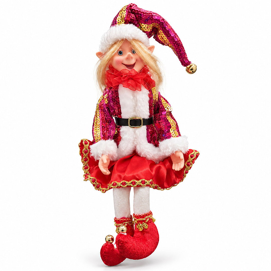 Beysüs Yılbaşı Çam Ağacı Süsü Fuşya Uzun Saçlı Elf Figürü 36 cm - 2