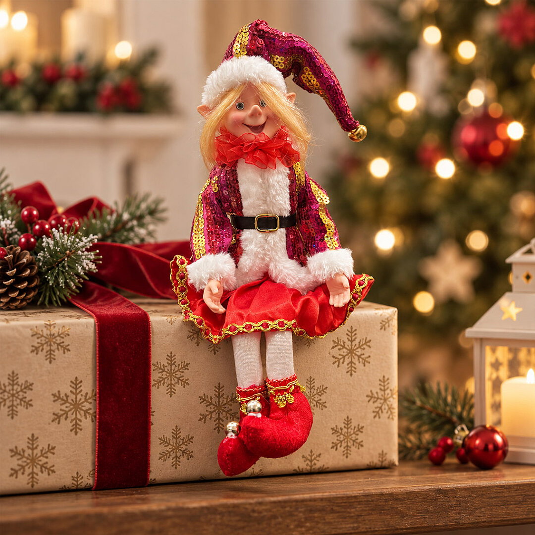 Beysüs Yılbaşı Çam Ağacı Süsü Fuşya Uzun Saçlı Elf Figürü 36 cm - 3