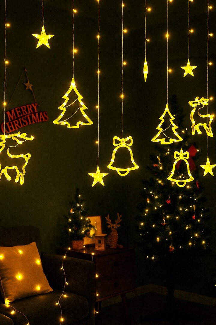 Beysüs Yılbaşı Çam Ağacı Süsü Geyik Ağaç ve Zil Perde Led Gün Işığı - 2