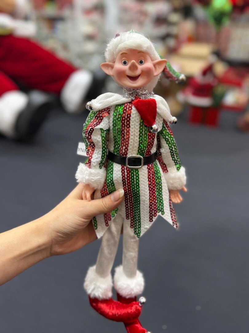 Beysüs Yılbaşı Çam Ağacı Süsü Kırmızı Beyaz Yeşil Çizgili Elf Figürü 36 cm - 5
