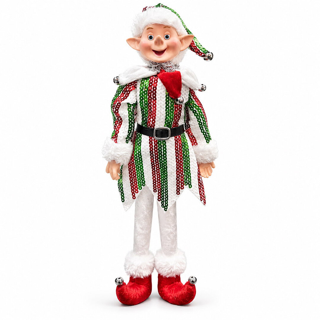 Beysüs Yılbaşı Çam Ağacı Süsü Kırmızı Beyaz Yeşil Çizgili Elf Figürü 36 cm - 3