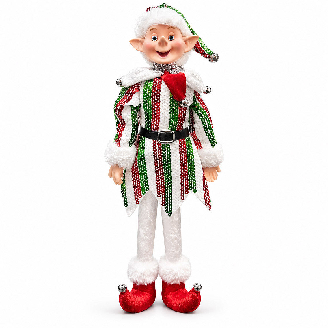 Beysüs Yılbaşı Çam Ağacı Süsü Kırmızı Beyaz Yeşil Çizgili Elf Figürü 36 cm - 3