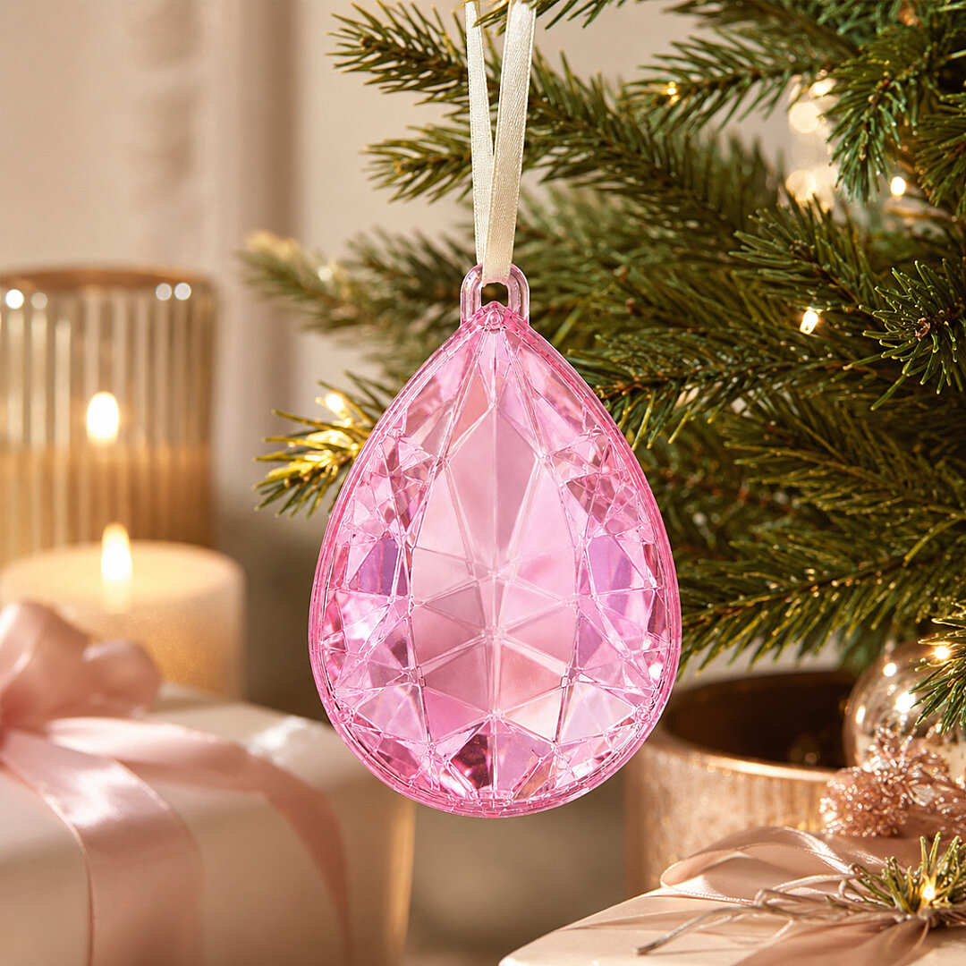 Beysüs Yılbaşı Çam Ağacı Süsü Kristal Damla Kesim Pembe - 3