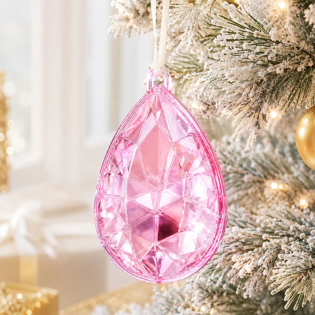 Beysüs Yılbaşı Çam Ağacı Süsü Kristal Damla Kesim Pembe - 4
