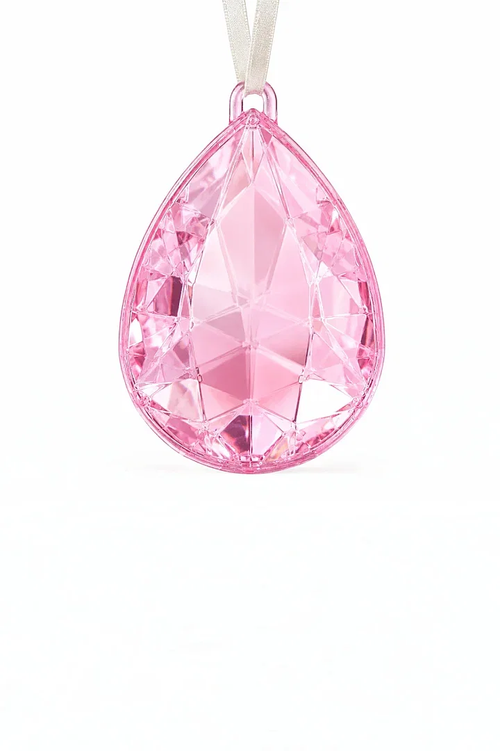 Yılbaşı Çam Ağacı Süsü Kristal Damla Kesim Pembe - 5
