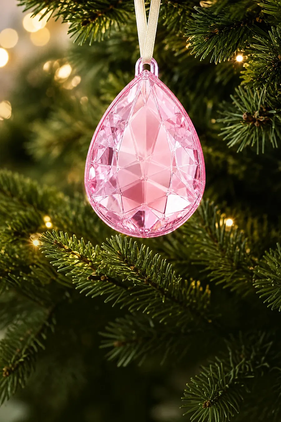 Yılbaşı Çam Ağacı Süsü Kristal Damla Kesim Pembe - 1