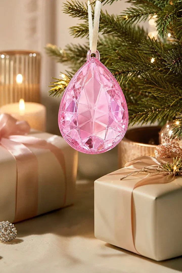 Yılbaşı Çam Ağacı Süsü Kristal Damla Kesim Pembe - 3