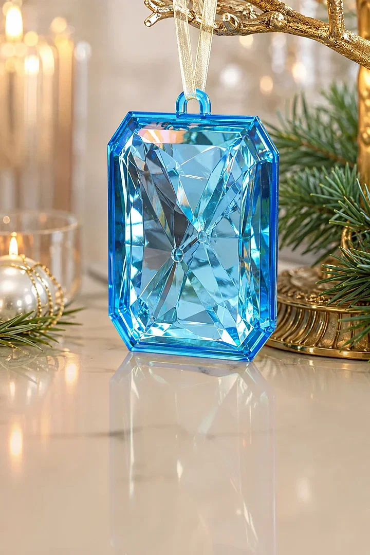 Yılbaşı Çam Ağacı Süsü Kristal Dikdörtgen Kesim Mavi - 4