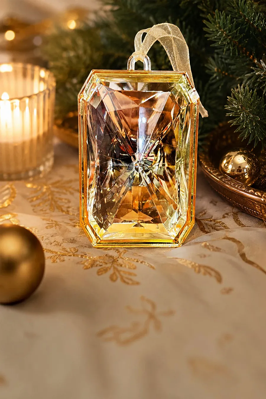 Yılbaşı Çam Ağacı Süsü Kristal Dikdörtgen Kesim Şampanya - 4