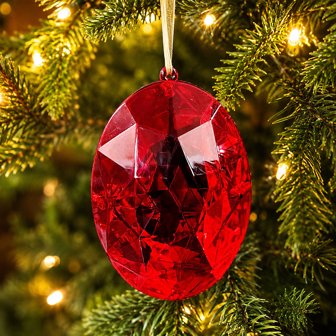 Beysüs Yılbaşı Çam Ağacı Süsü Kristal Oval Kesim Yakut Kırmızı - 3